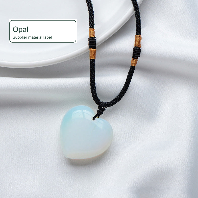 Opal heart cord pendant; English photo labels and localized watermark cleanup