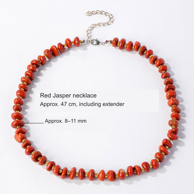 Original stone bead necklace with equivalent English photo label and size references; stones and necklace unchanged