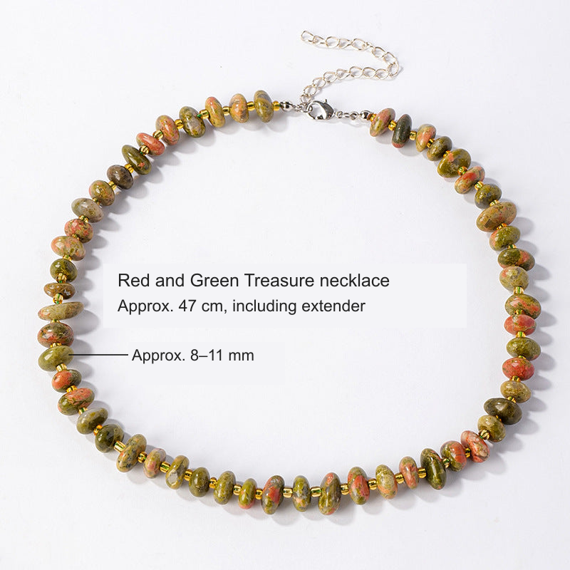 Original stone bead necklace with equivalent English photo label and size references; stones and necklace unchanged