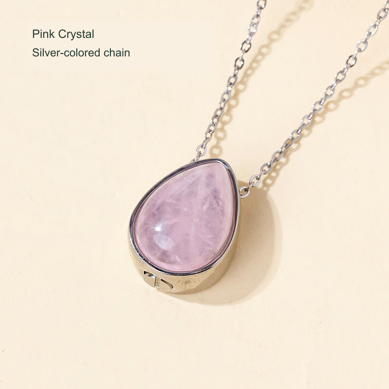 Stone teardrop keepsake pendant — original selected SKU photograph with English material and chain-color label