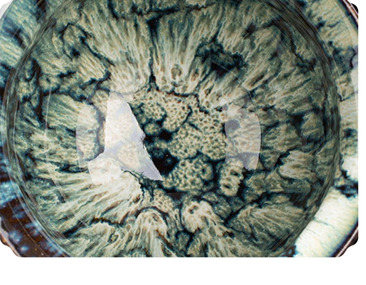 Detail crop of the original supplier ceramic-glaze reference, not a generated texture. Cup colors are supplied randomly; this detail is not a guaranteed exact glaze for a chosen SKU.