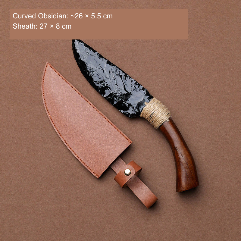 Original photographed collectible option 23 — equivalent English caption: Curved Obsidian: ~26 × 5.5 cm; Sheath: 27 × 8 cm