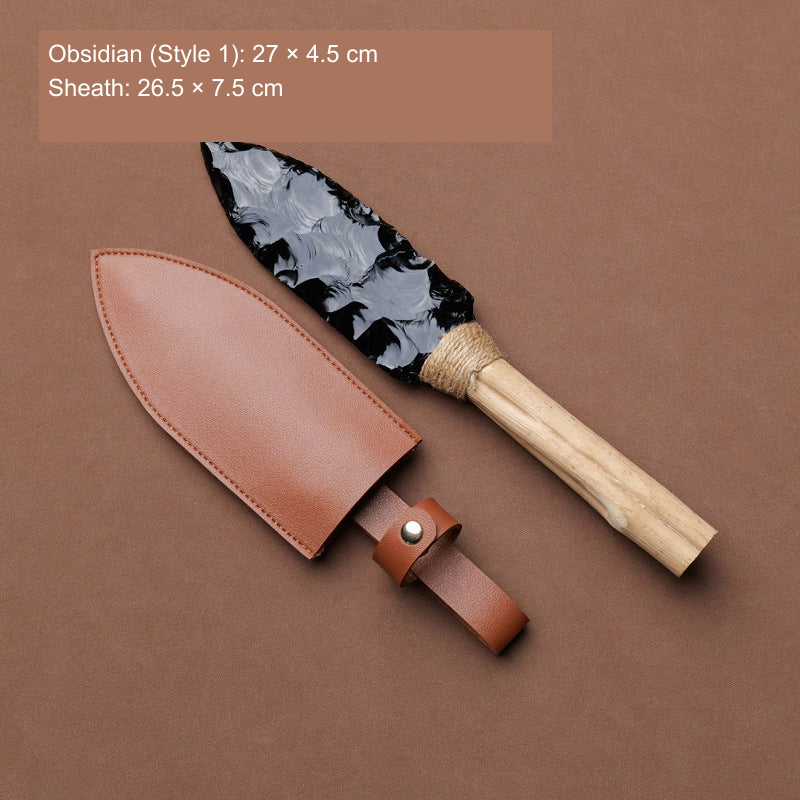 Original photographed collectible option 24 — equivalent English caption: Obsidian (Style 1): 27 × 4.5 cm; Sheath: 26.5 × 7.5 cm
