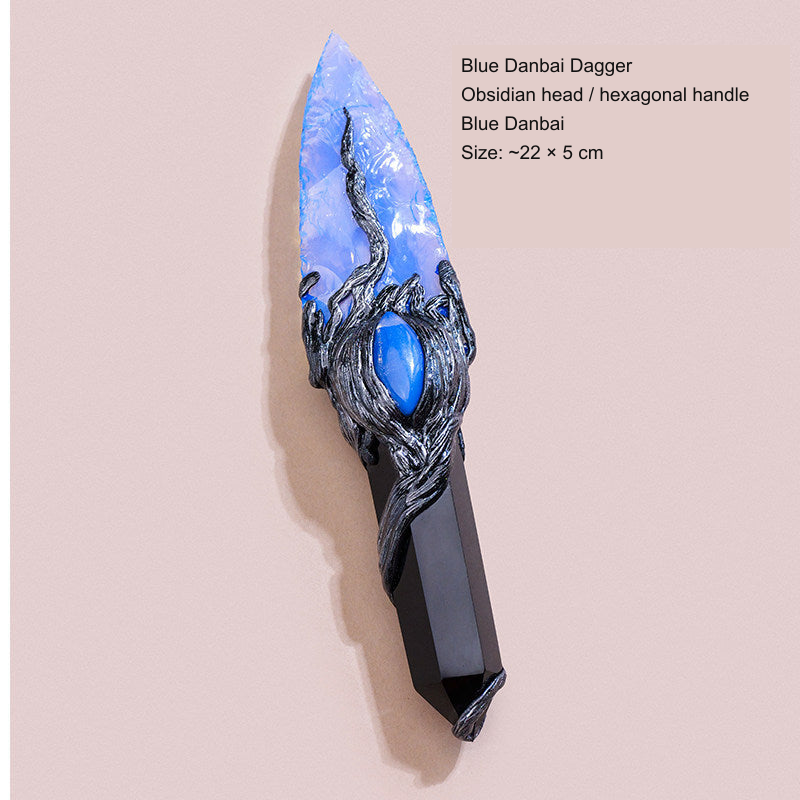 Original photographed collectible option 45 — equivalent English caption: Blue Danbai Dagger; Obsidian head / hexagonal handle; Blue Danbai; Size: ~22 × 5 cm