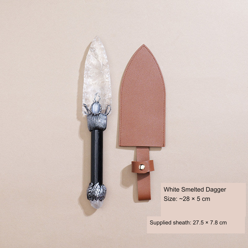 Original photographed collectible option 49 — equivalent English caption: White Smelted Dagger; Size: ~28 × 5 cm; Supplied sheath: 27.5 × 7.8 cm