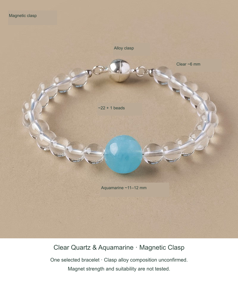 Actual reference photo Clear Quartz & Aquamarine · Magnetic Clasp, English labels follow SKU records; no product redraw