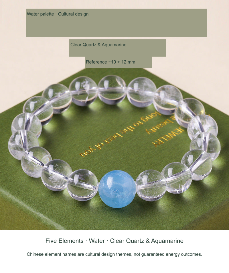 Original actual Five Elements · Water Palette · Clear Quartz & Aquamarine design reference, English material labels follow SKU; source-label discrepancies disclosed