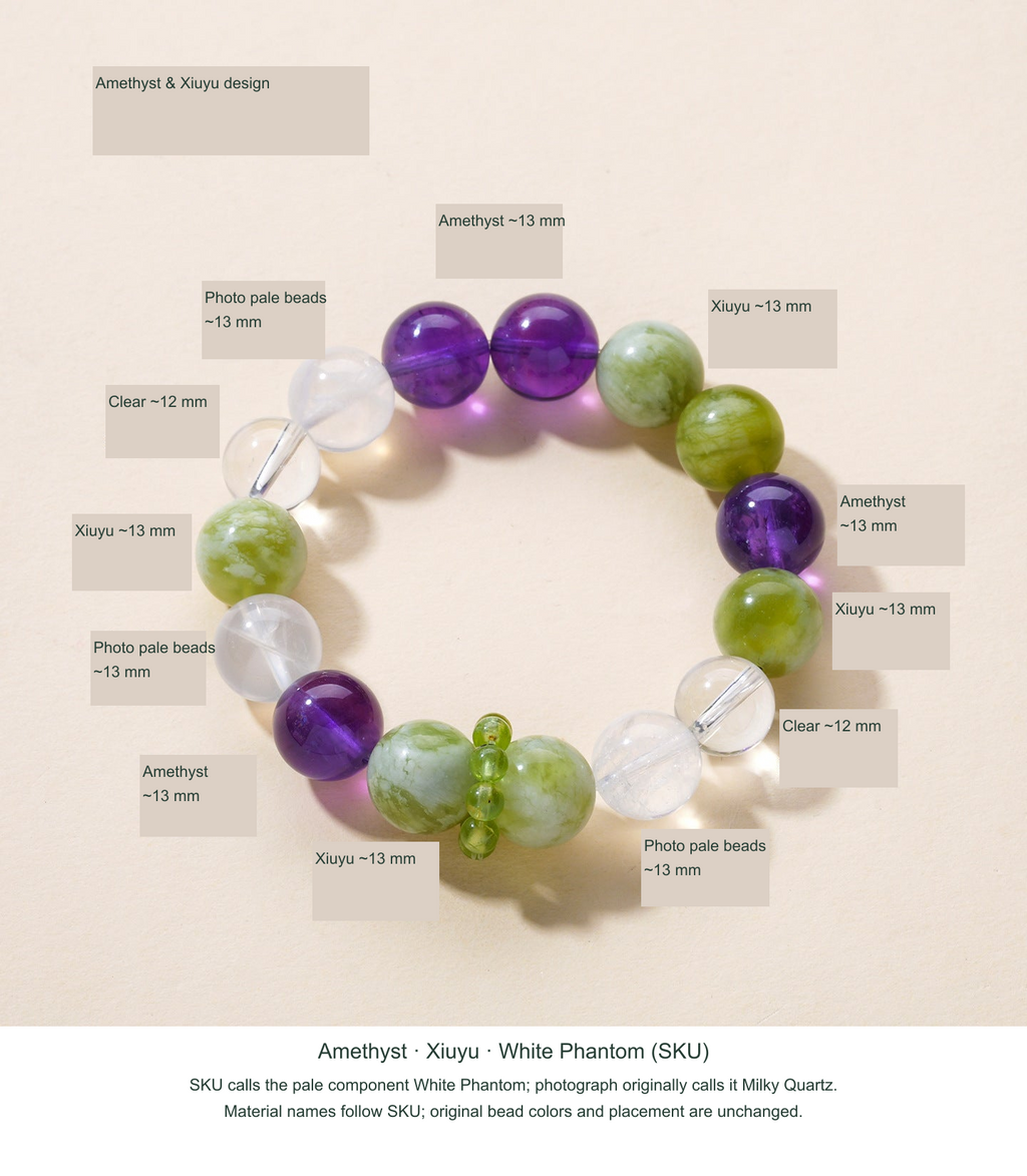 Original actual Amethyst, Xiuyu & White Phantom Supplier Style design reference, English material labels follow SKU; source-label discrepancies disclosed