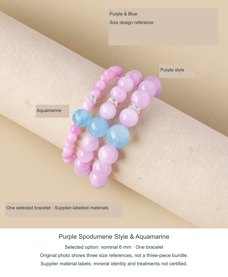 Actual original photograph, Purple Spodumene Style & Aquamarine · Nominal 6 mm, English option reference
