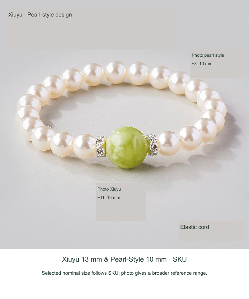 Actual Xiuyu 13 mm & Pearl-Style 10 mm reference photograph, English SKU-priority labels; source photo size ranges stated separately