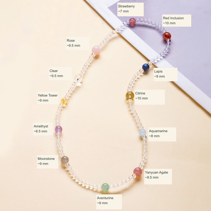 Clear Quartz Multi-Wrap supplier-style stone names and approximate sizes English labels