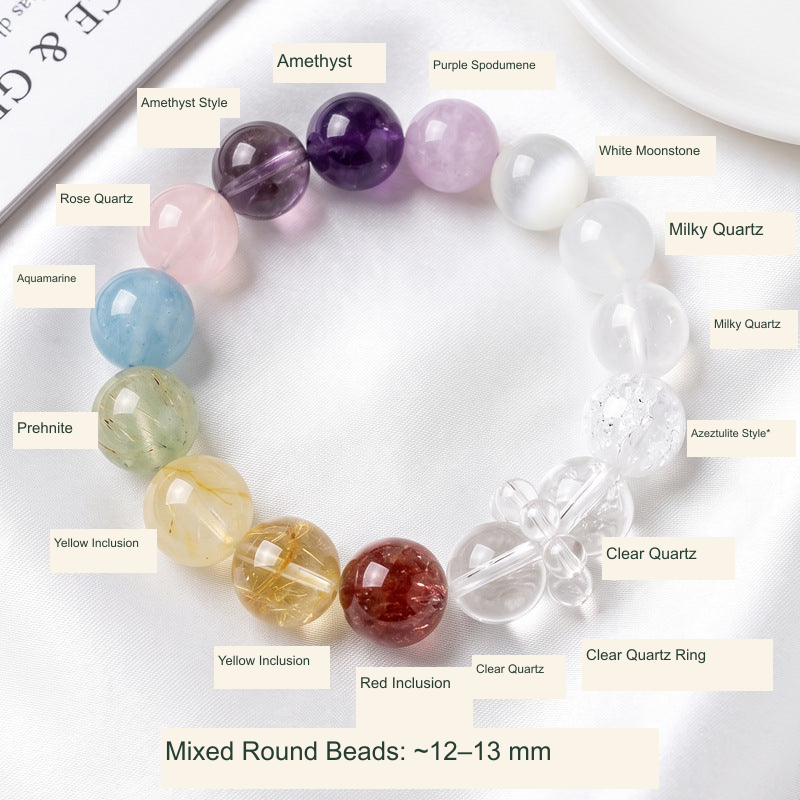 Mixed Round-Bead Bracelet with Clear Ring · ~12–13 mm original product photo translated supplier stone labels
