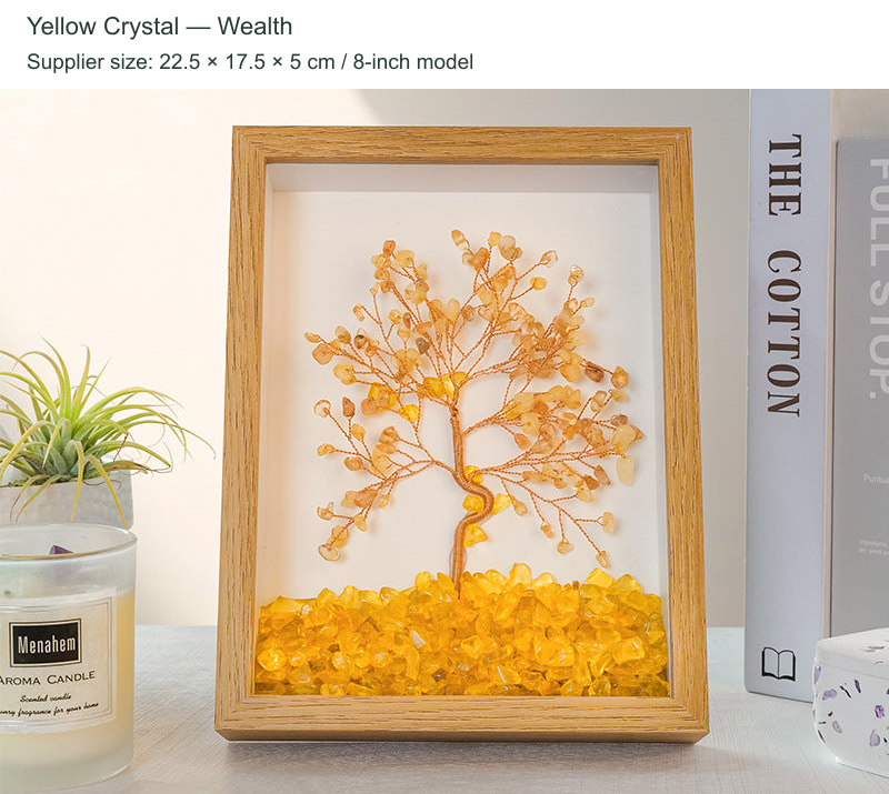 Stone-chip tree framed art; original product preserved with English SKU and size caption.