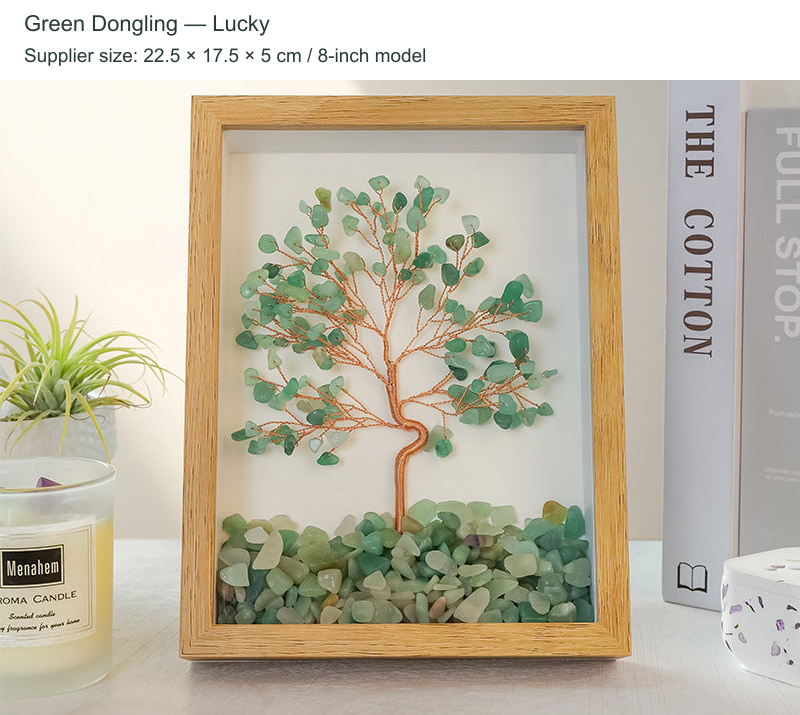 Stone-chip tree framed art; original product preserved with English SKU and size caption.