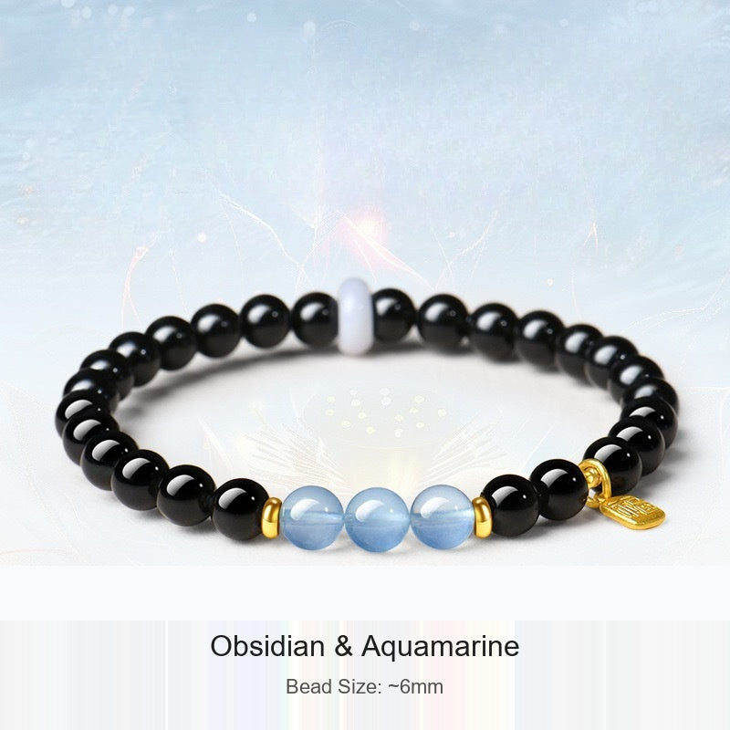 Actual black-bead bracelet with original material and 6 mm size captions preserved; supplier shadow logo removed from background
