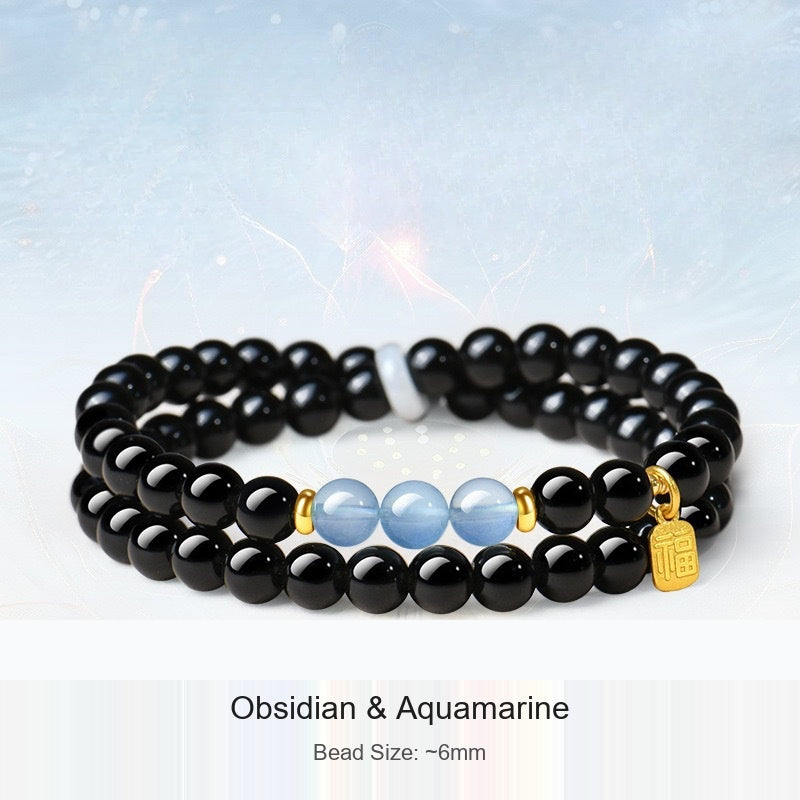 Actual black-bead bracelet with original material and 6 mm size captions preserved; supplier shadow logo removed from background