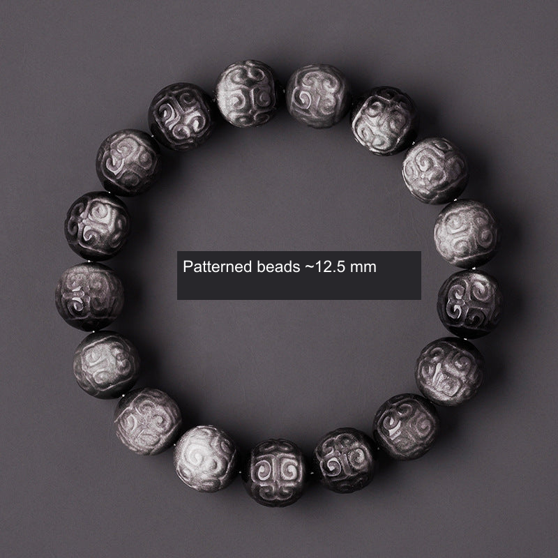 Original obsidian carved bracelet style with English component or dimension labels; actual product preserved