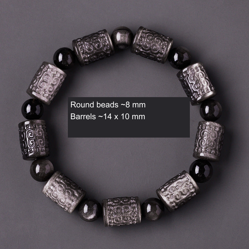 Original obsidian carved bracelet style with English component or dimension labels; actual product preserved