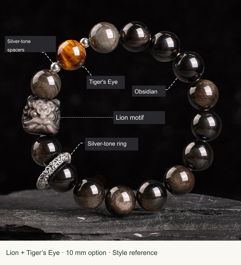 Original obsidian carved bracelet style with English component or dimension labels; actual product preserved