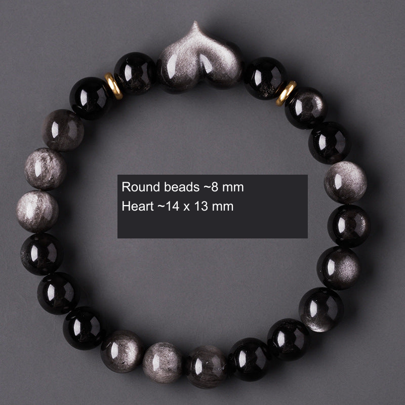 Original obsidian carved bracelet style with English component or dimension labels; actual product preserved