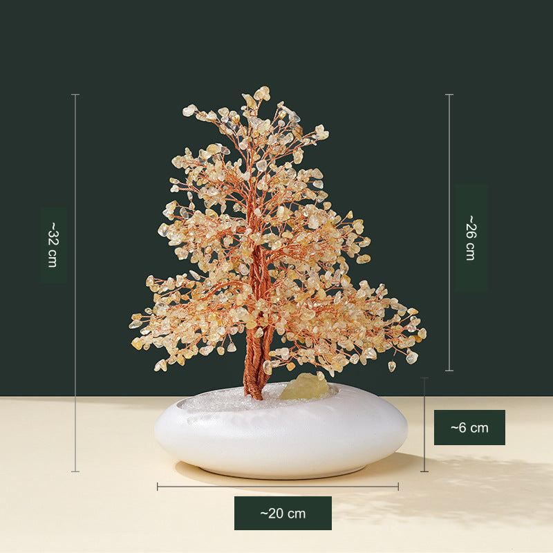 Original Yellow Crystal SKU tree photo; approximate dimension labels translated into English without changing product information.