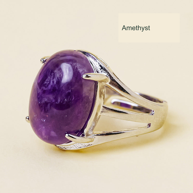 Amethyst oval ring, unchanged original product photograph with English material label
