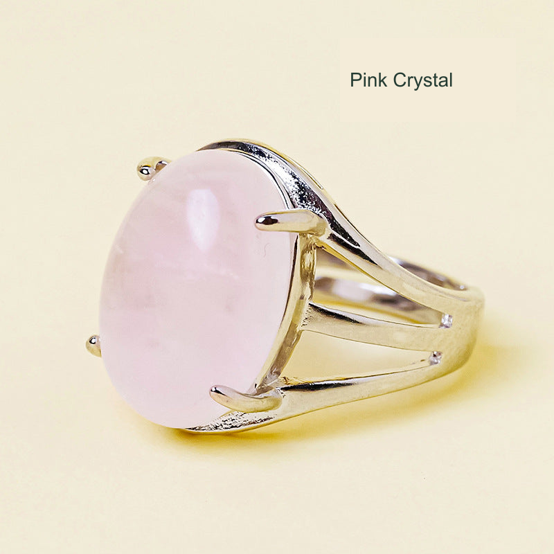 Pink Crystal oval ring, unchanged original product photograph with English material label