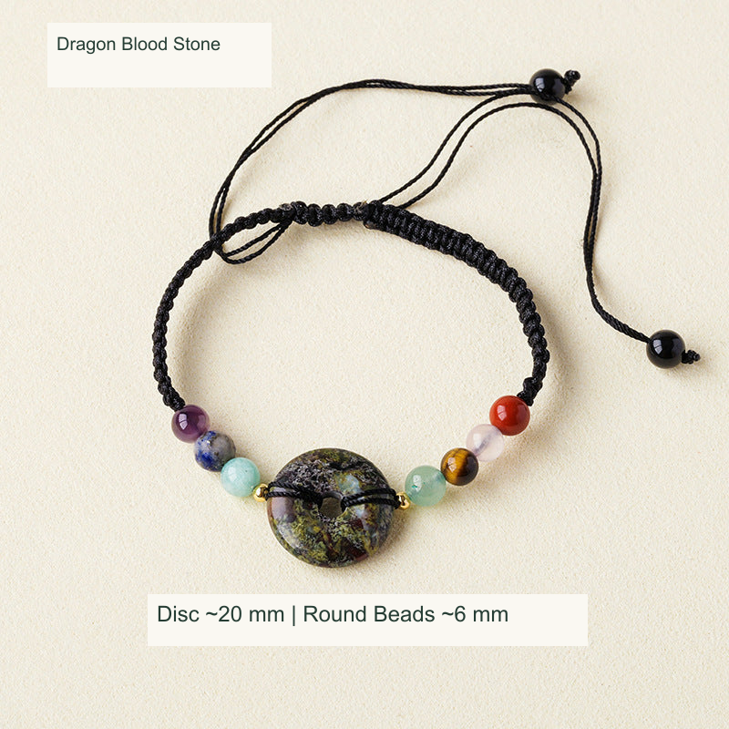 Original adjustable bracelet photograph with English supplier style and dimensions; beads and cord unchanged
