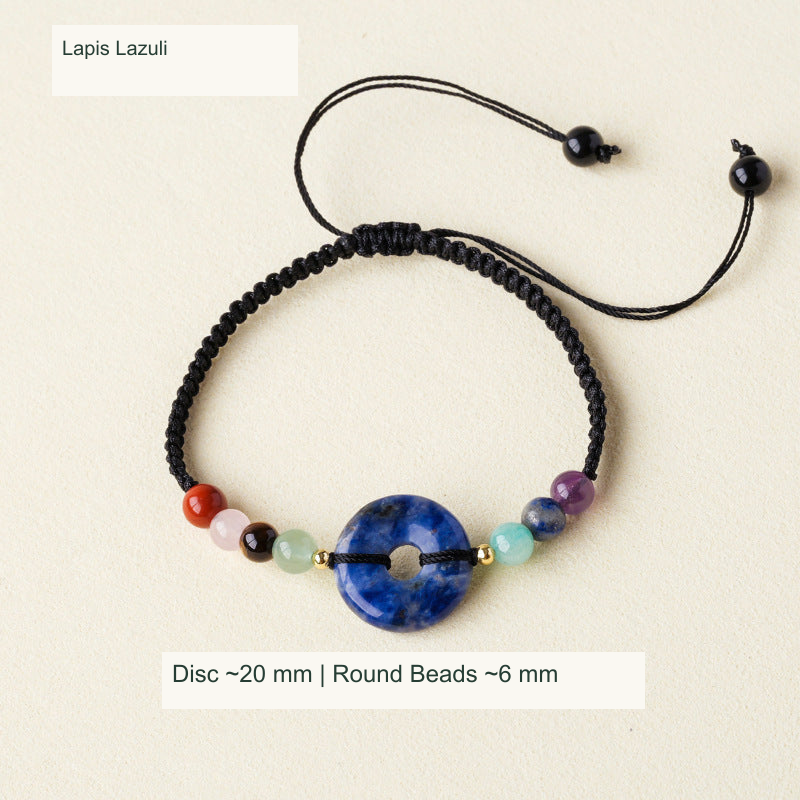 Original adjustable bracelet photograph with English supplier style and dimensions; beads and cord unchanged