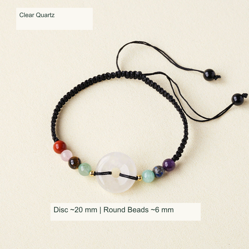 Original adjustable bracelet photograph with English supplier style and dimensions; beads and cord unchanged