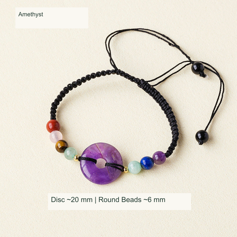 Original adjustable bracelet photograph with English supplier style and dimensions; beads and cord unchanged