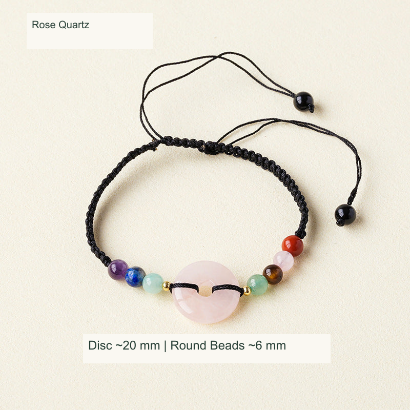 Original adjustable bracelet photograph with English supplier style and dimensions; beads and cord unchanged