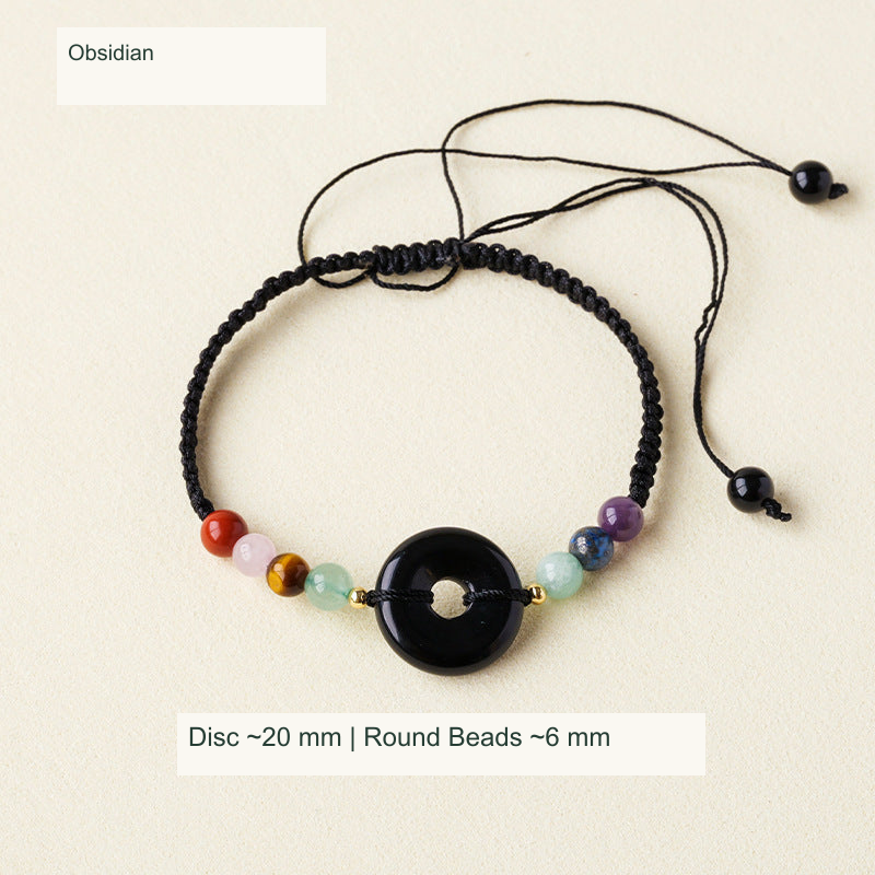 Original adjustable bracelet photograph with English supplier style and dimensions; beads and cord unchanged
