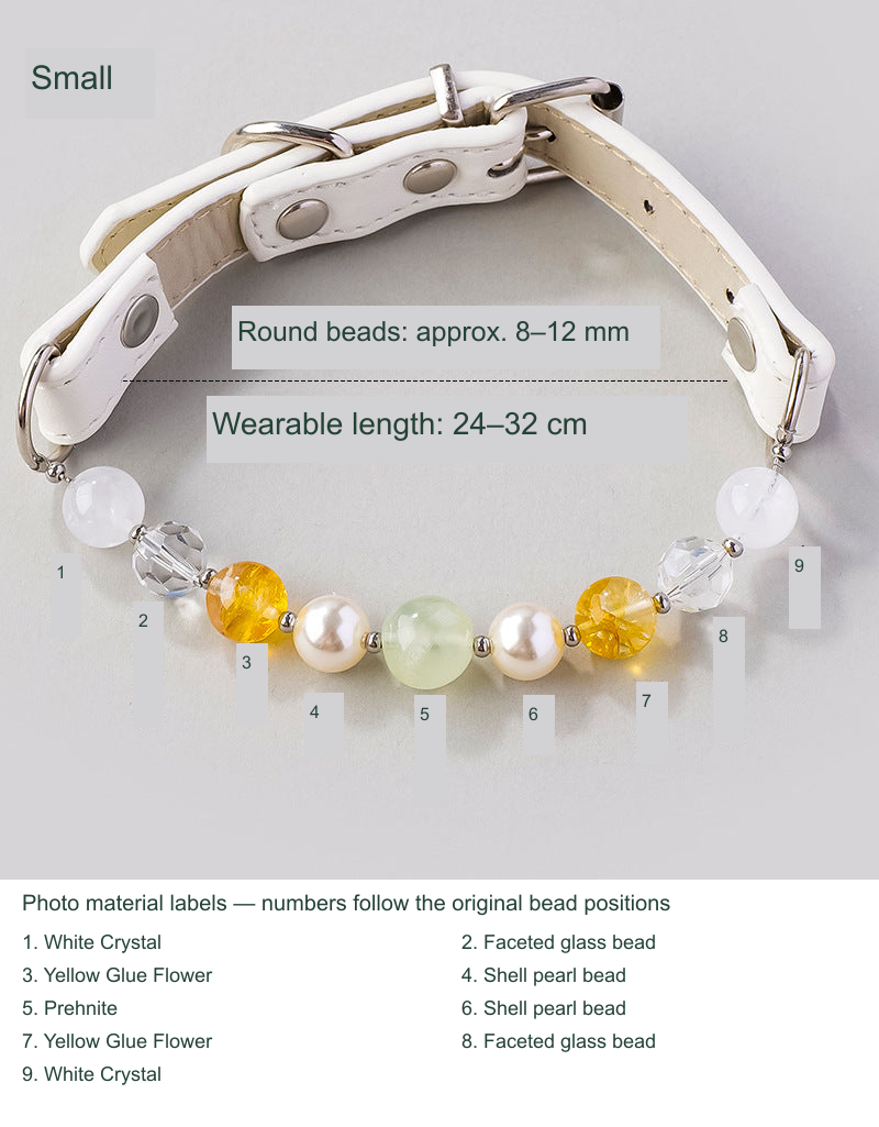Selected SKU actual collar or owner bracelet photograph with equivalent English size and material labels