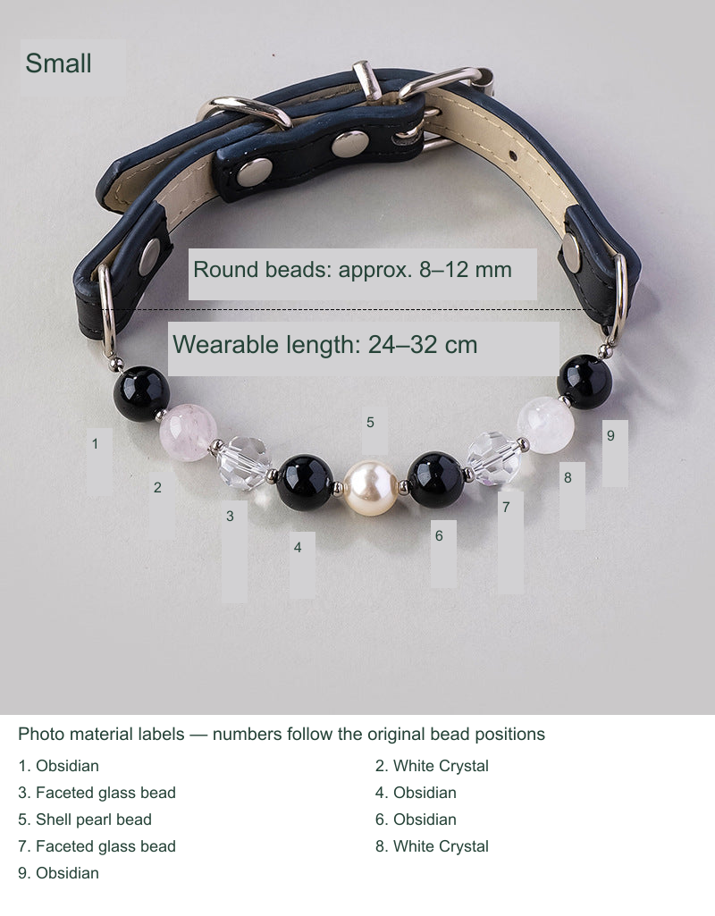 Selected SKU actual collar or owner bracelet photograph with equivalent English size and material labels