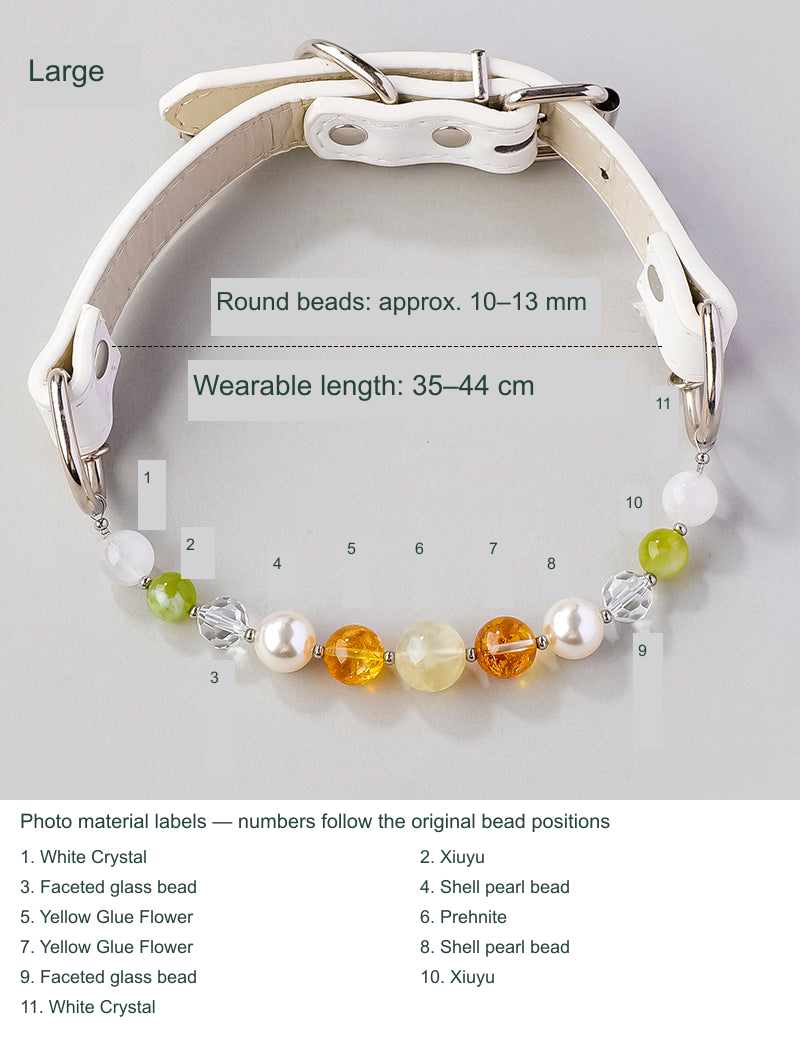 Selected SKU actual collar or owner bracelet photograph with equivalent English size and material labels