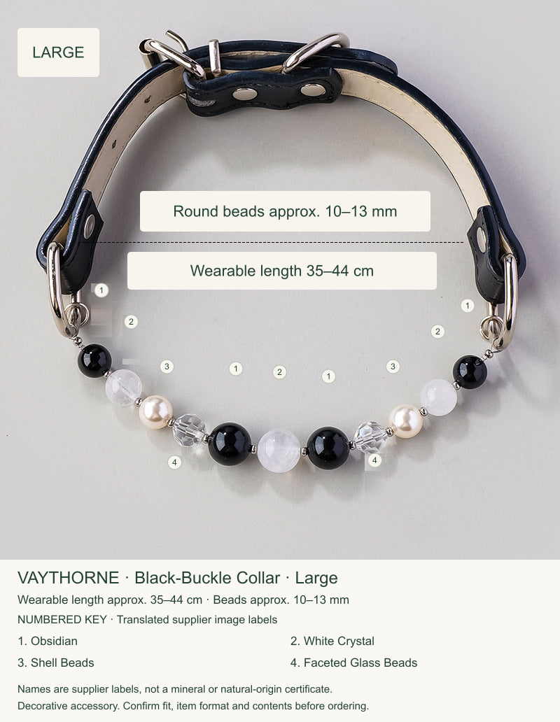Original pet collar option 14, English sizing and numbered translations of original material labels.