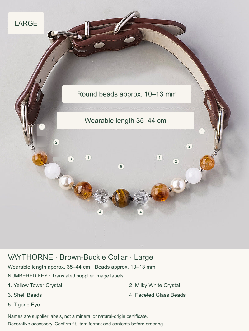Original pet collar option 16, English sizing and numbered translations of original material labels.