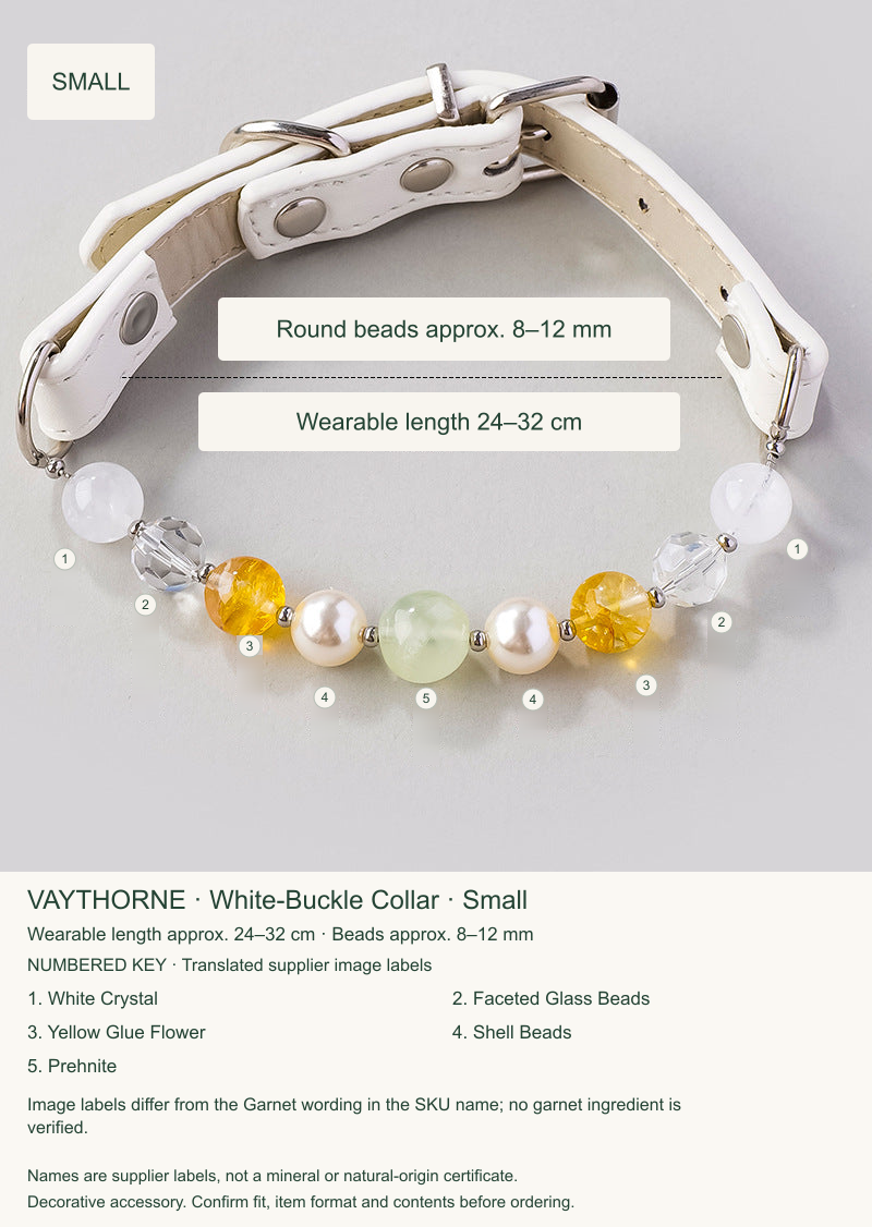 Original pet collar option 17, English sizing and numbered translations of original material labels.