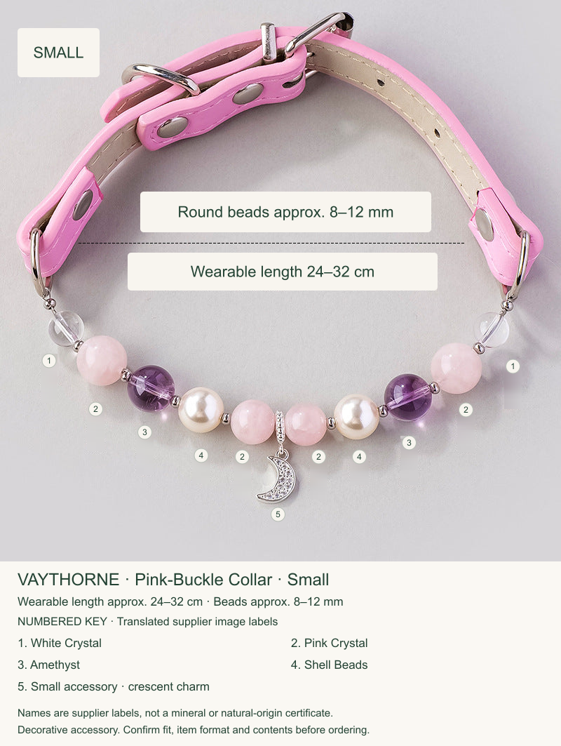 Original pet collar option 18, English sizing and numbered translations of original material labels.