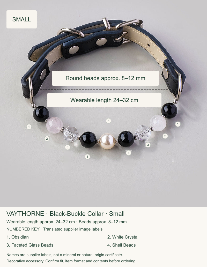 Original pet collar option 19, English sizing and numbered translations of original material labels.