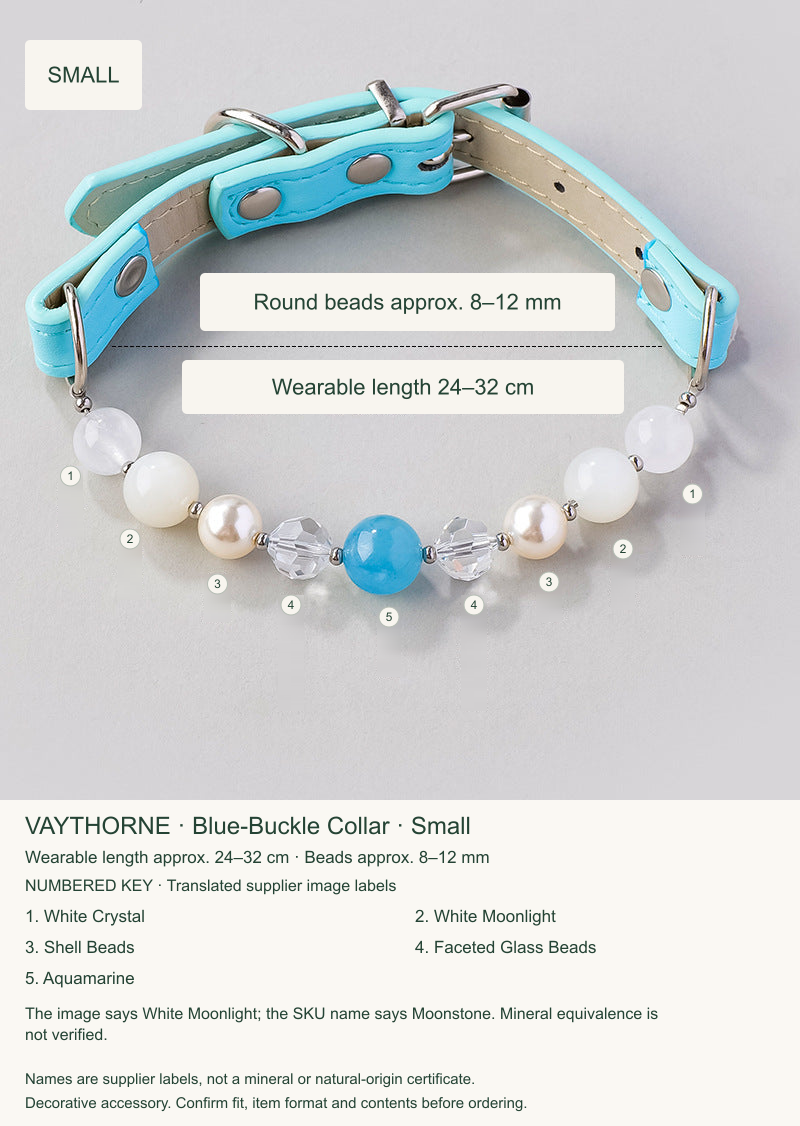 Original pet collar option 20, English sizing and numbered translations of original material labels.