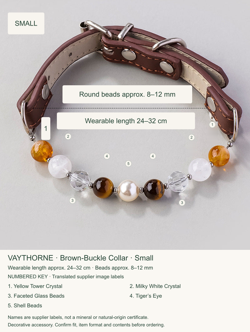 Original pet collar option 21, English sizing and numbered translations of original material labels.