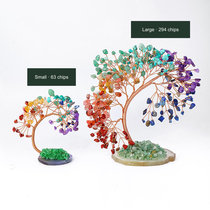 Original phoenix-canopy tree photo; advertising heading removed or printed labels translated, with chips, base, configuration and dimension information unchanged.