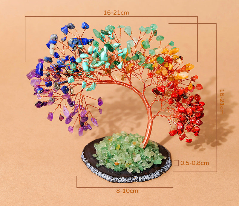 Original phoenix-canopy tree photo; advertising heading removed or printed labels translated, with chips, base, configuration and dimension information unchanged.