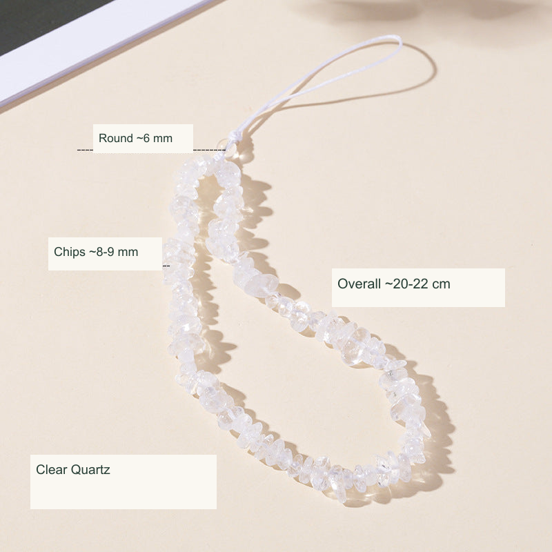 Stone chip colored cord phone charm English dimensions