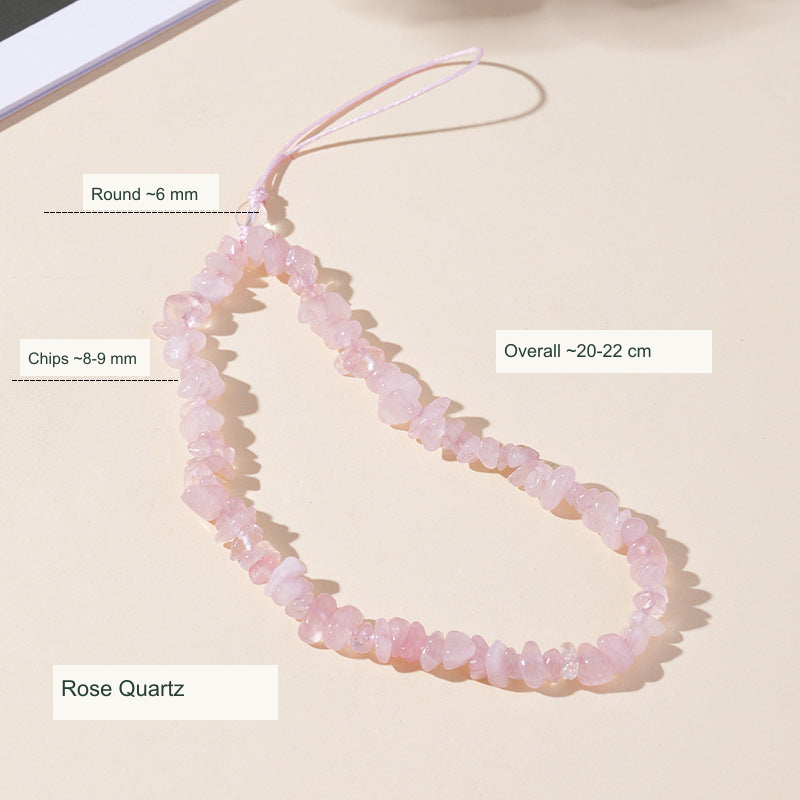 Stone chip colored cord phone charm English dimensions