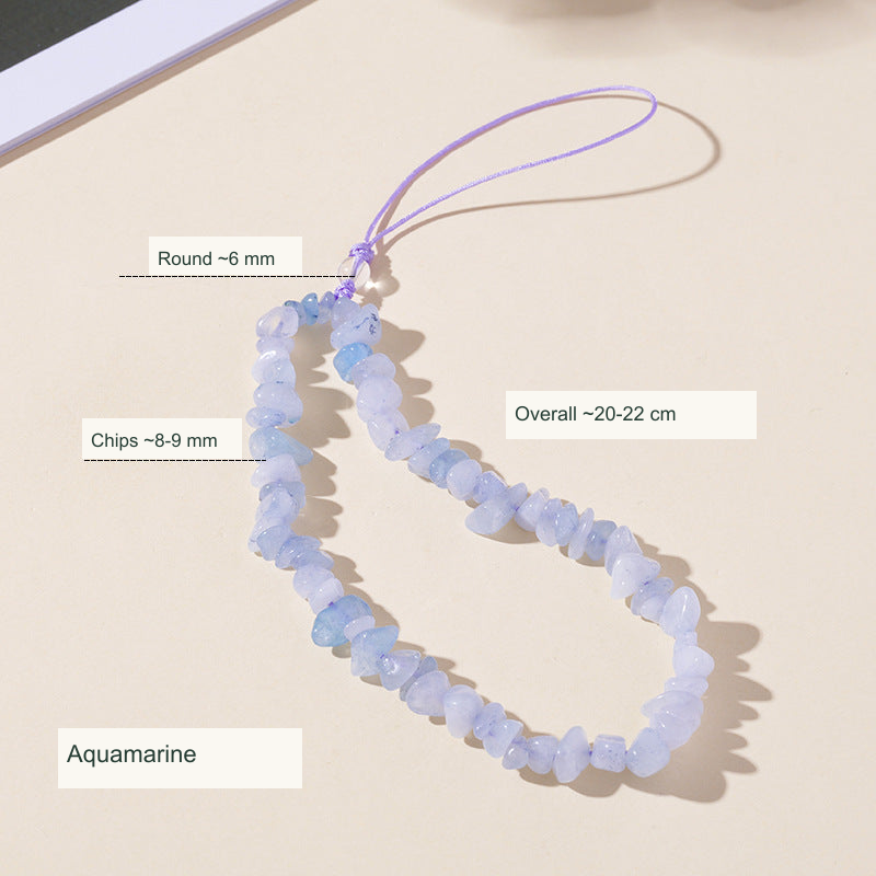 Stone chip colored cord phone charm English dimensions