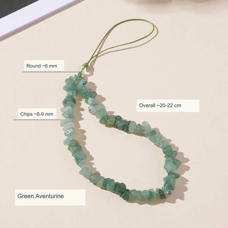 Stone chip colored cord phone charm English dimensions
