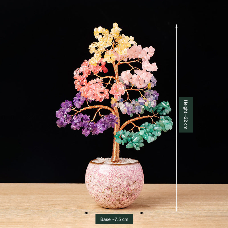 Multicolor chip tree in a pink bowl — dimensions english